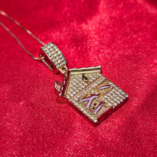 10K Yellow Gold Diamond Trap House Pendant Necklace 0.60 CTW | Jewelry Palace