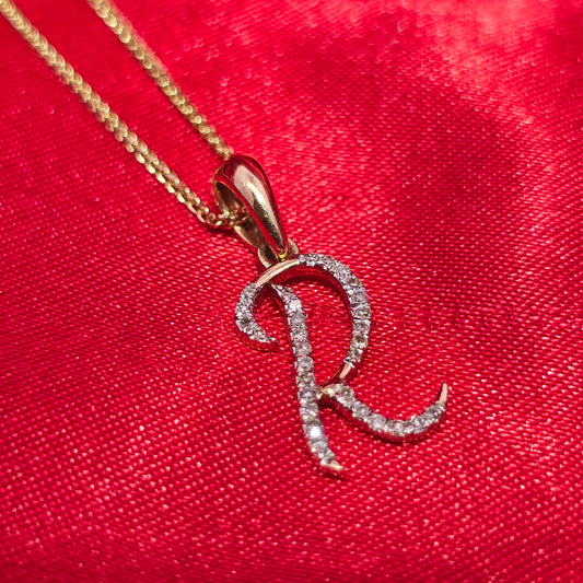 10K Yellow Gold Diamond R Initial Pendant Necklace 0.20 CTW | Jewelry Palace
