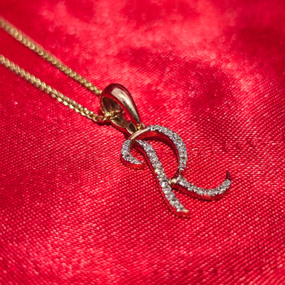 10K Yellow Gold Diamond R Initial Pendant Necklace 0.20 CTW | Jewelry Palace