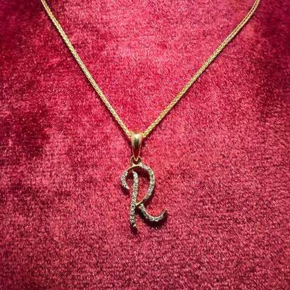 10K Yellow Gold Diamond R Initial Pendant Necklace 0.20 CTW | Jewelry Palace