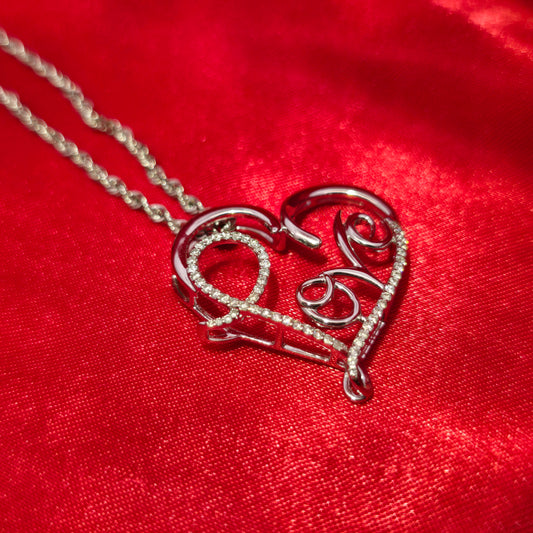 10k White Gold Diamond Heart Love Pendant & Rope Chain 0.26 ctw