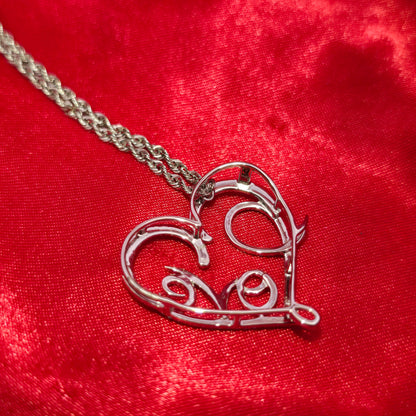 10k White Gold Diamond Heart Love Pendant & Rope Chain 0.26 ctw