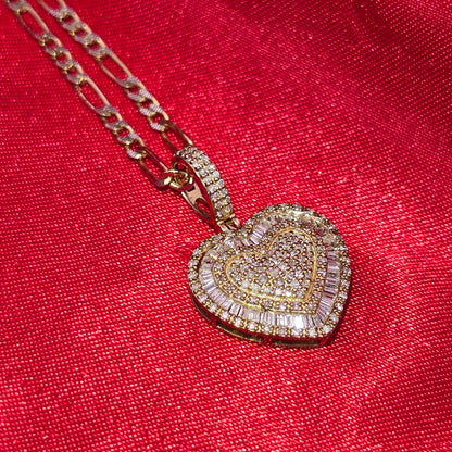 10K Yellow Gold Diamond Heart Pendant with Figaro Chain for Women 0.50 CTW | Jewelry Palace
