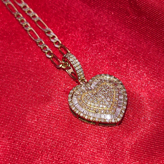 10K Yellow Gold Diamond Heart Pendant with Figaro Chain for Women 0.50 CTW | Jewelry Palace