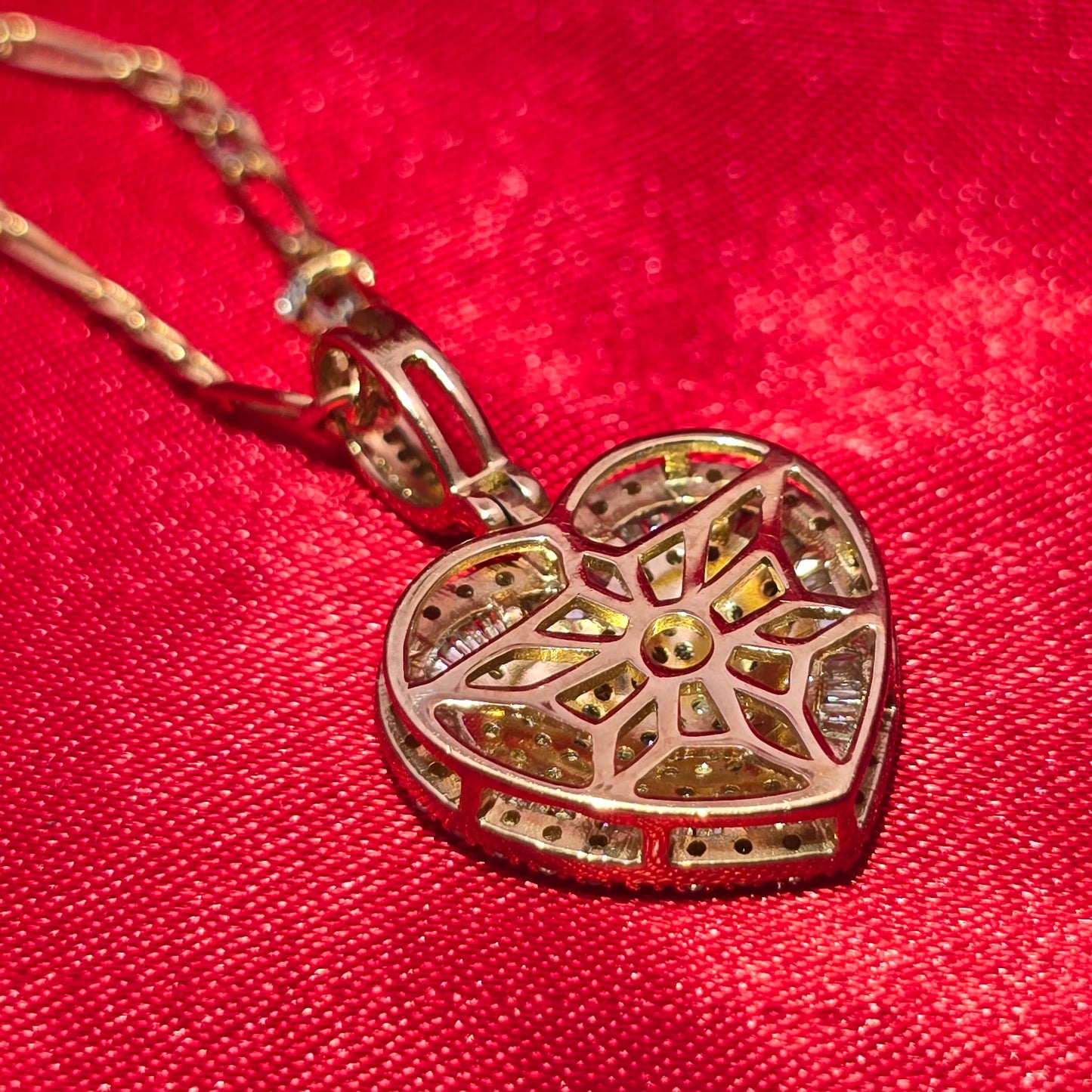 10K Yellow Gold Diamond Heart Pendant with Figaro Chain for Women 0.50 CTW | Jewelry Palace
