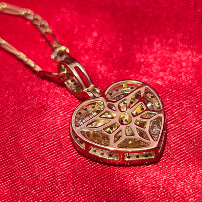10K Yellow Gold Diamond Heart Pendant with Figaro Chain for Women 0.50 CTW | Jewelry Palace
