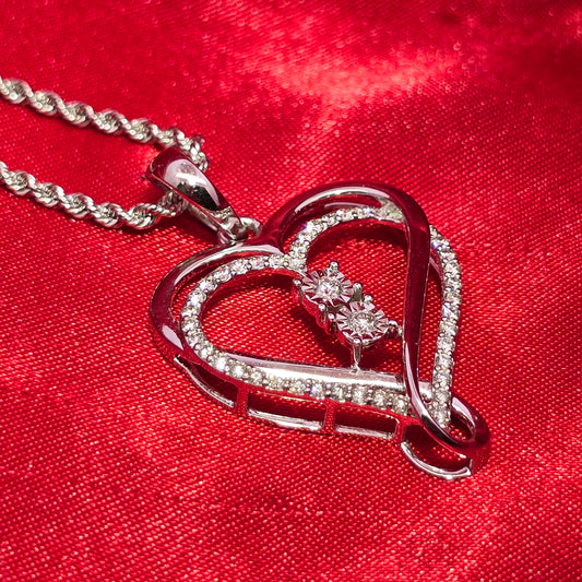 10K White Gold Diamond Heart Pendant with Rope Chain for Women 0.55 CTW | Jewelry Palace