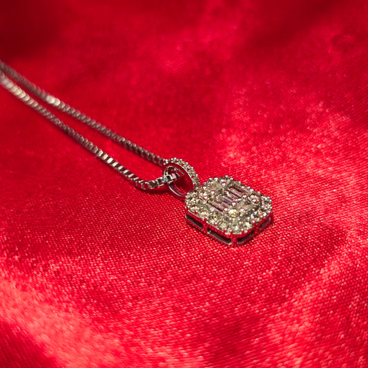 14k White Gold Diamond Square Square Pendant With 10k White Gold Box Chain 0.65 ctw