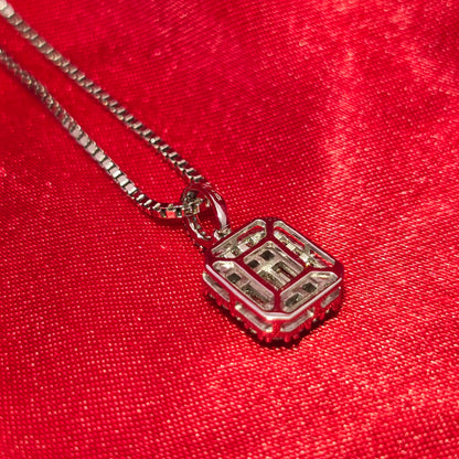 14k White Gold Diamond Square Square Pendant With 10k White Gold Box Chain 0.65 ctw