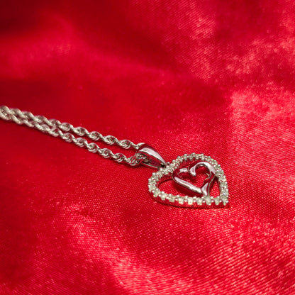 10K White Gold Diamond Heart Pendant Necklace for Women | 0.10 CTW