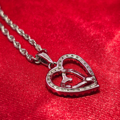 10K White Gold Diamond Heart Pendant Necklace for Women | 0.10 CTW