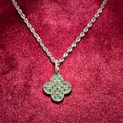 10K White Gold Diamond Clover Pendant Necklace for Women | 0.24 CTW