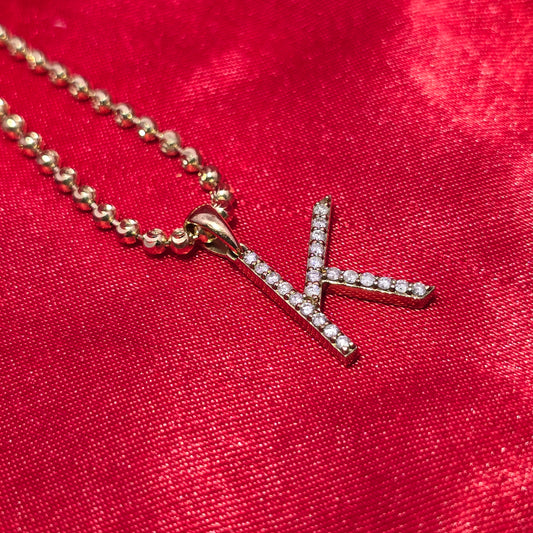 10K Yellow Gold Diamond "K" Initial Pendant Necklace with Moon Cut Chain – 1/8 CTW