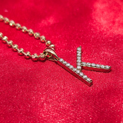 10K Yellow Gold Diamond "K" Initial Pendant Necklace with Moon Cut Chain – 1/8 CTW