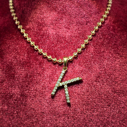 10K Yellow Gold Diamond "K" Initial Pendant Necklace with Moon Cut Chain – 1/8 CTW