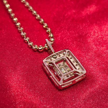 10K Yellow Gold Diamond Princess Cut Pendant Necklace with Beaded Chain – 0.90 CTW