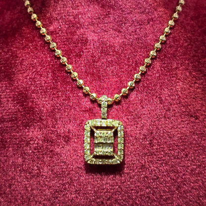 10K Yellow Gold Diamond Princess Cut Pendant Necklace with Beaded Chain – 0.90 CTW