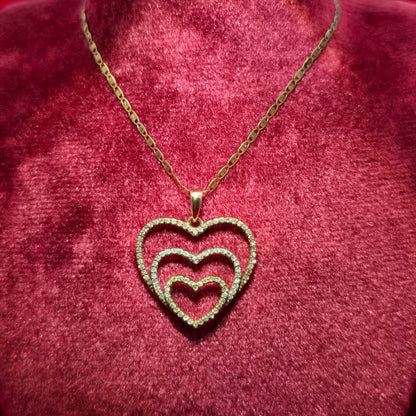 10K Tri-Color Gold Diamond Double Heart Pendant Necklace with Link Chain – 0.50 CTW