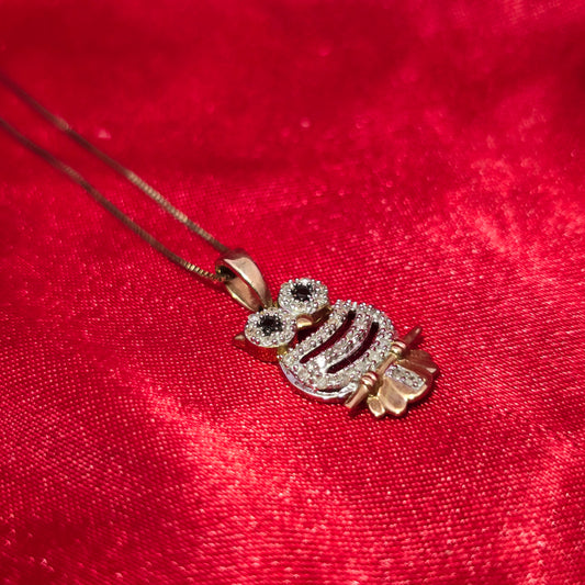 10K Yellow Gold Diamond Owl Pendant Necklace for Women | 1/6 CTW