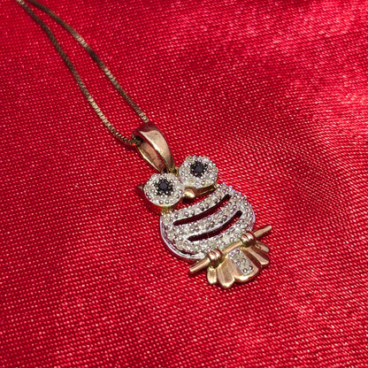 10K Yellow Gold Diamond Owl Pendant Necklace for Women | 1/6 CTW