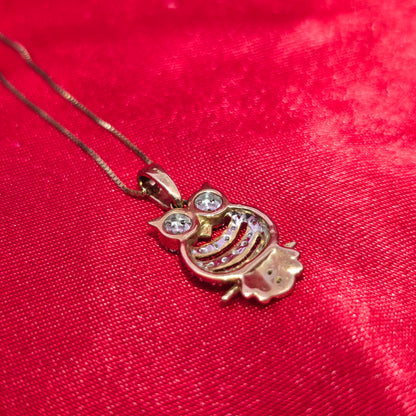 10K Yellow Gold Diamond Owl Pendant Necklace for Women | 1/6 CTW