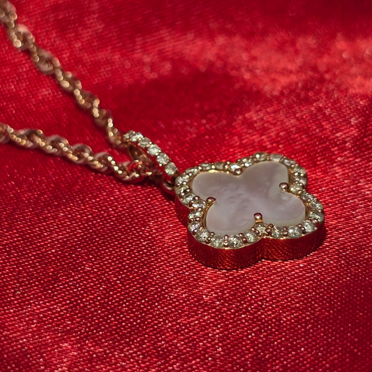 10K Rose Gold Diamond Clover Pendant With Rope Chain | 0.40 CTW