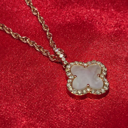 10K Rose Gold Diamond Clover Pendant With Rope Chain | 0.40 CTW