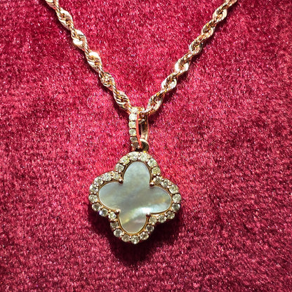 10K Rose Gold Diamond Clover Pendant With Rope Chain | 0.40 CTW