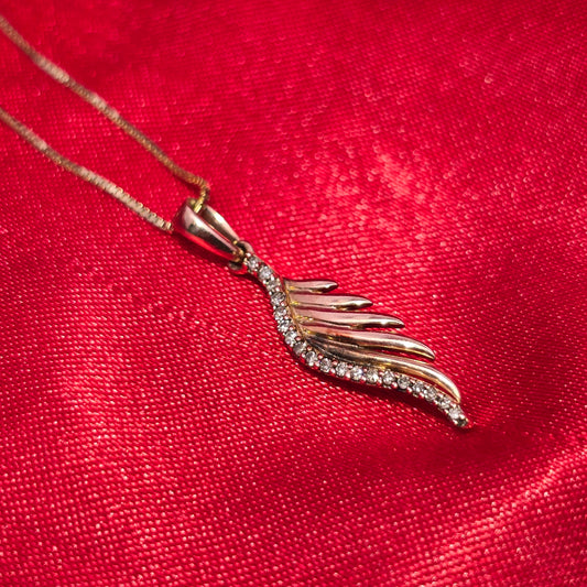 10K Yellow Gold Diamond Angel Wing Pendant Necklace for Women | 0.10 CTW