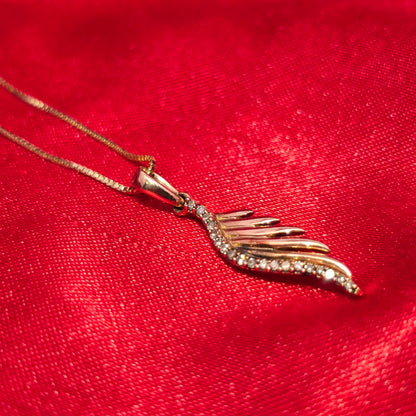 10K Yellow Gold Diamond Angel Wing Pendant Necklace for Women | 0.10 CTW
