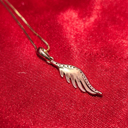10K Yellow Gold Diamond Angel Wing Pendant Necklace for Women | 0.10 CTW