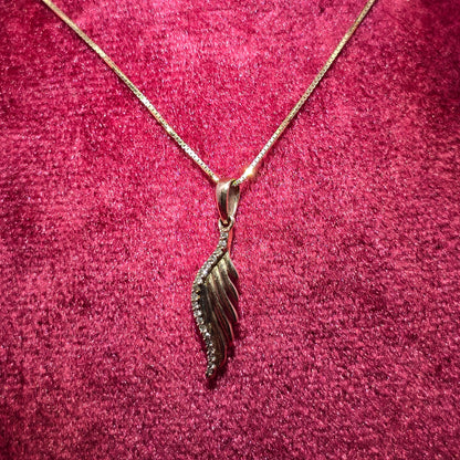 10K Yellow Gold Diamond Angel Wing Pendant Necklace for Women | 0.10 CTW