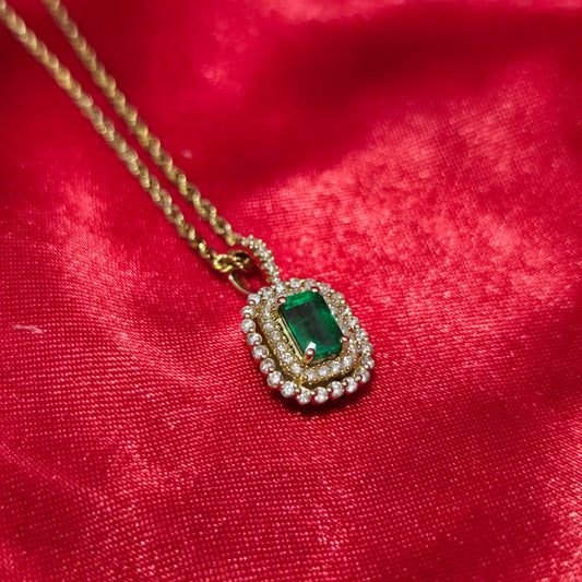 14K Yellow Gold Diamond Emerald Pendant Necklace for Women | 1/3 CTW