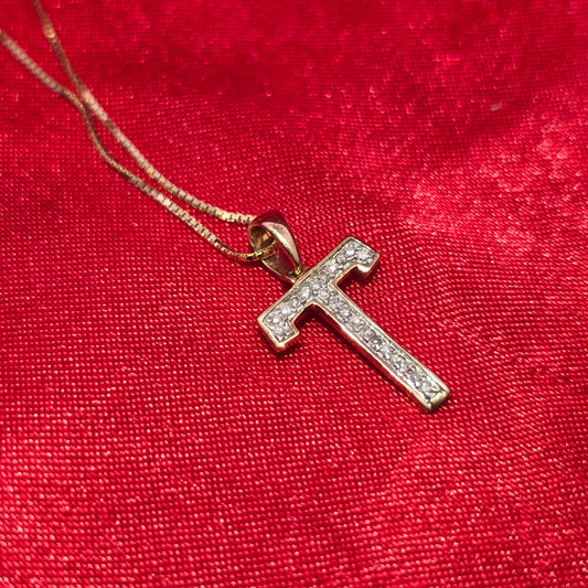 10K Yellow Gold Diamond "T" Initial Pendant Necklace for Women | 1/2 CTW
