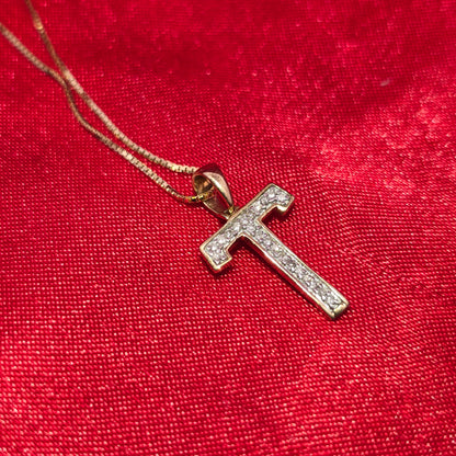 10K Yellow Gold Diamond "T" Initial Pendant Necklace for Women | 1/2 CTW