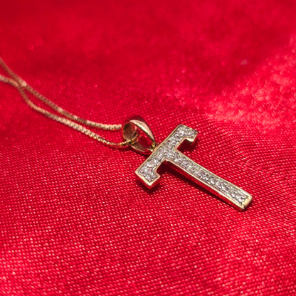 10K Yellow Gold Diamond "T" Initial Pendant Necklace for Women | 1/2 CTW