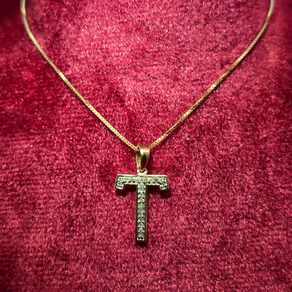 10K Yellow Gold Diamond "T" Initial Pendant Necklace for Women | 1/2 CTW
