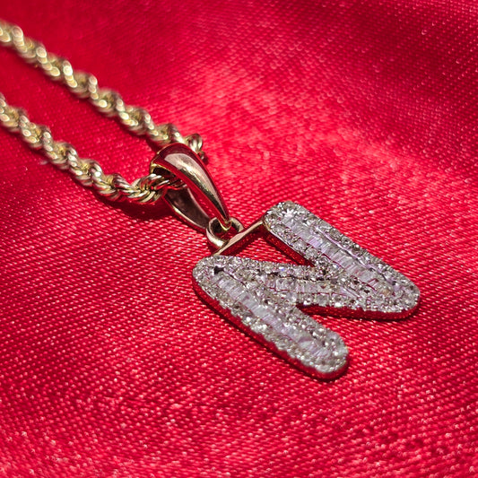 10K Yellow Gold Diamond "N" Initial Pendant With Rope Chain | 1/3 CTW