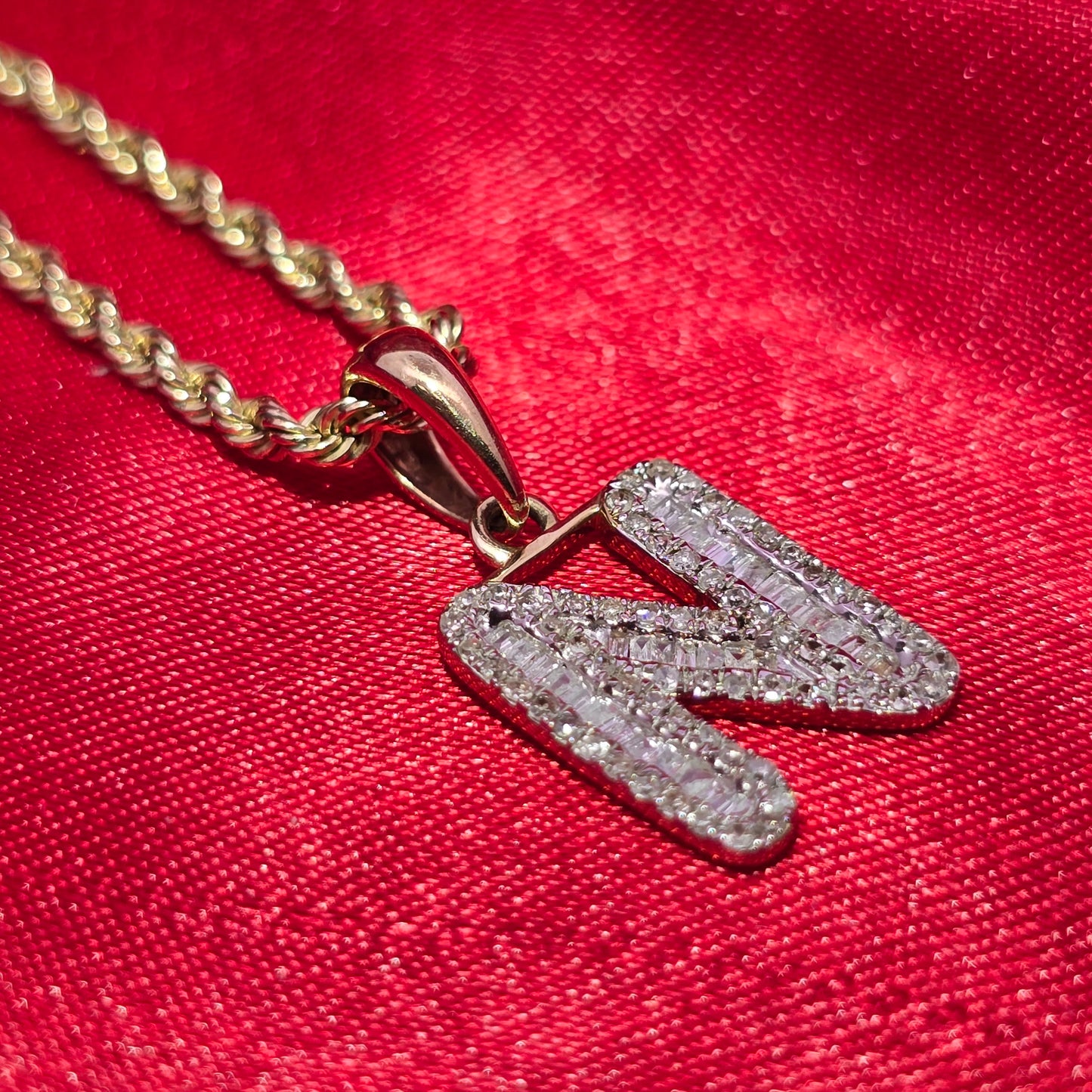 10K Yellow Gold Diamond "N" Initial Pendant With Rope Chain | 1/3 CTW