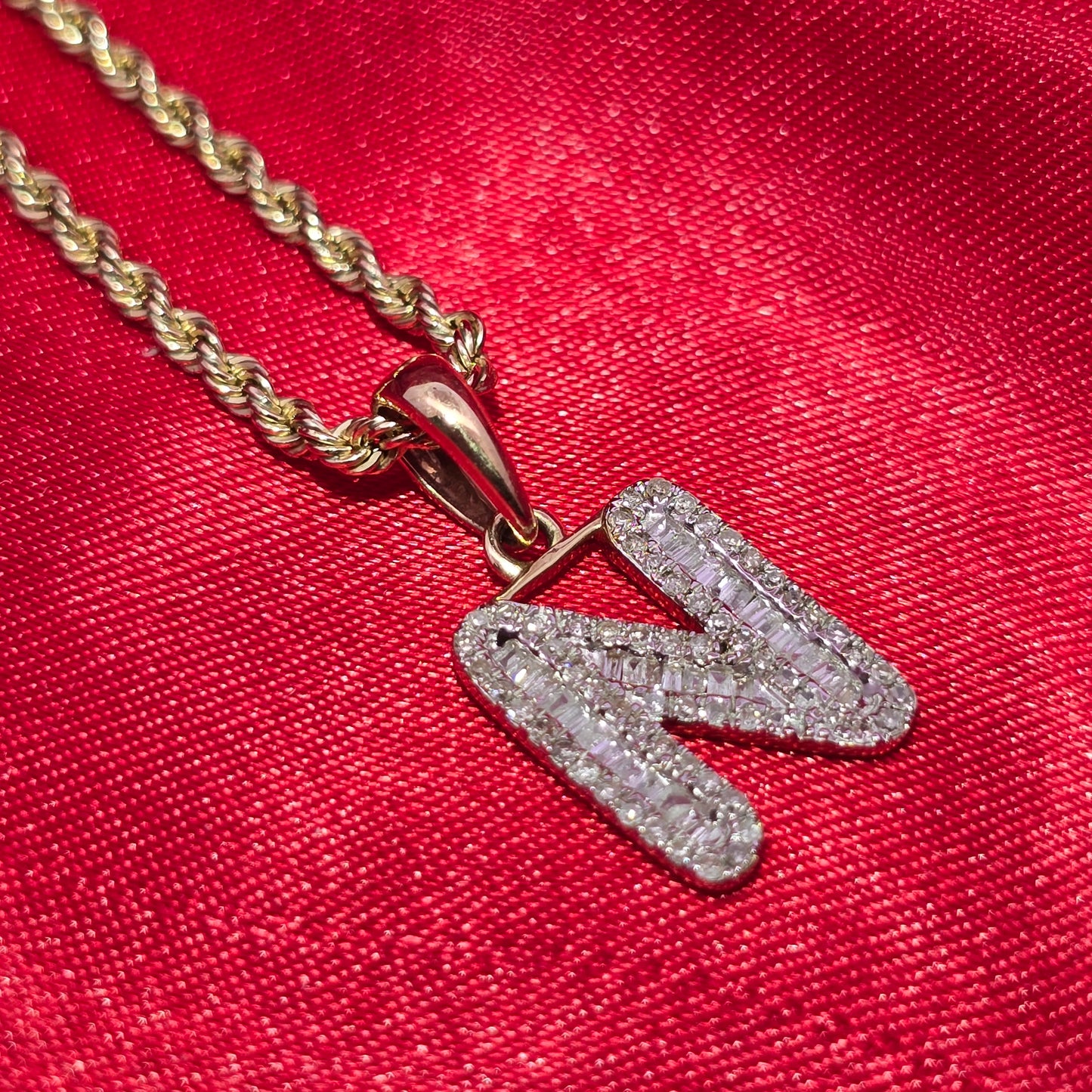 10K Yellow Gold Diamond "N" Initial Pendant With Rope Chain | 1/3 CTW