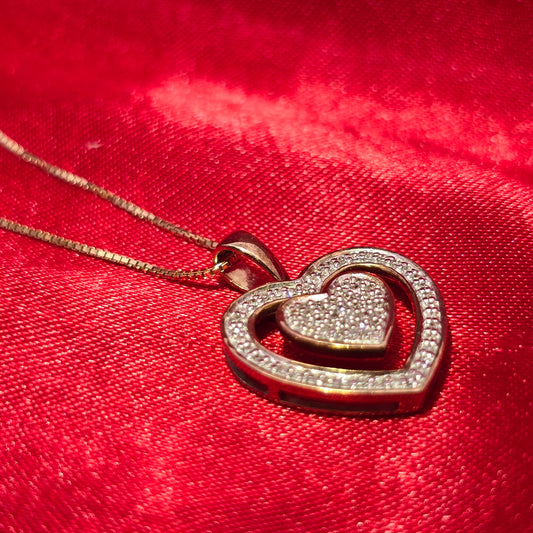 10K Yellow Gold Diamond Double Heart Pendant With Box Chain | 0.20 CTW