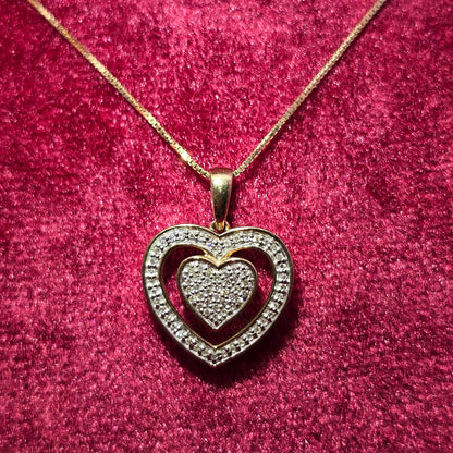 10K Yellow Gold Diamond Double Heart Pendant With Box Chain | 0.20 CTW