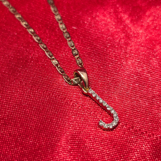 10K Yellow Gold Diamond "J" Initial Pendant With Link Chain | 1/2 CTW