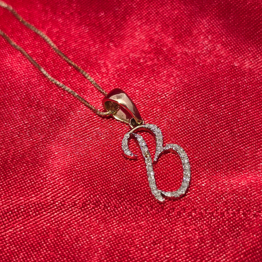 10k Yellow Gold Diamond "B" Initial Pendant With Box Chain 1/1 ctw