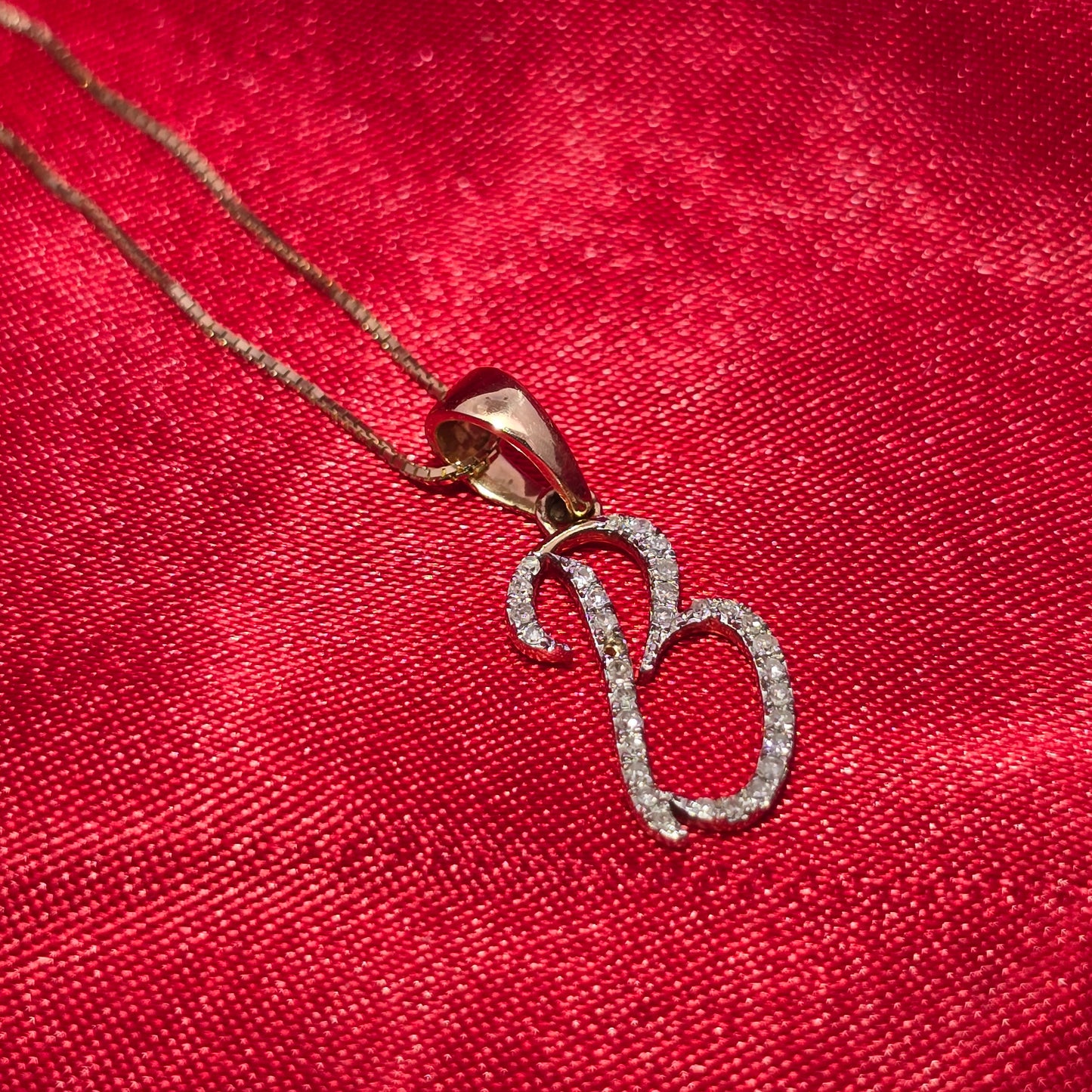 10k Yellow Gold Diamond "B" Initial Pendant With Box Chain 1/1 ctw