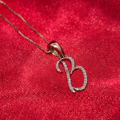 10k Yellow Gold Diamond "B" Initial Pendant With Box Chain 1/1 ctw