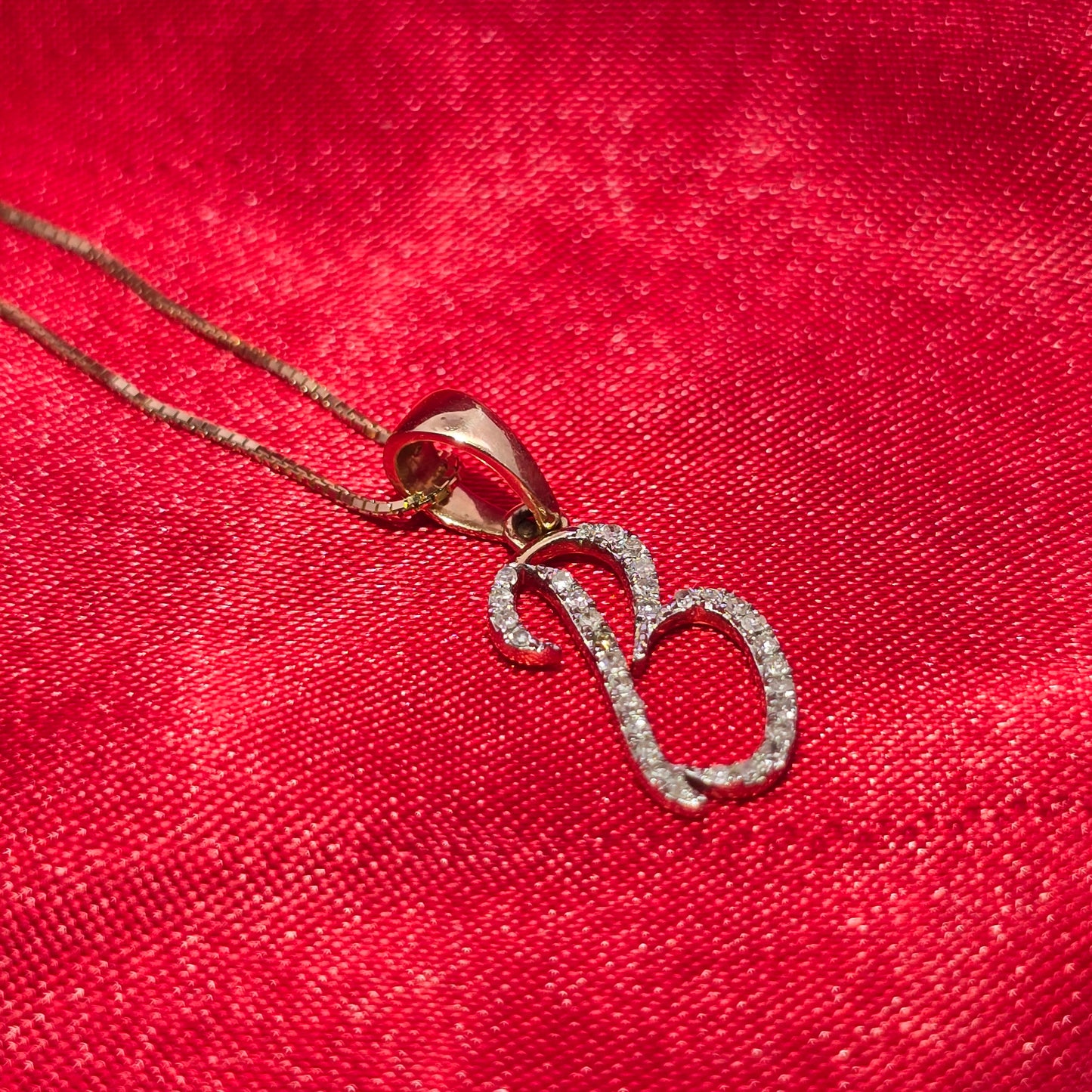 10k Yellow Gold Diamond "B" Initial Pendant With Box Chain 1/1 ctw