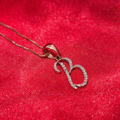 10k Yellow Gold Diamond "B" Initial Pendant With Box Chain 1/1 ctw