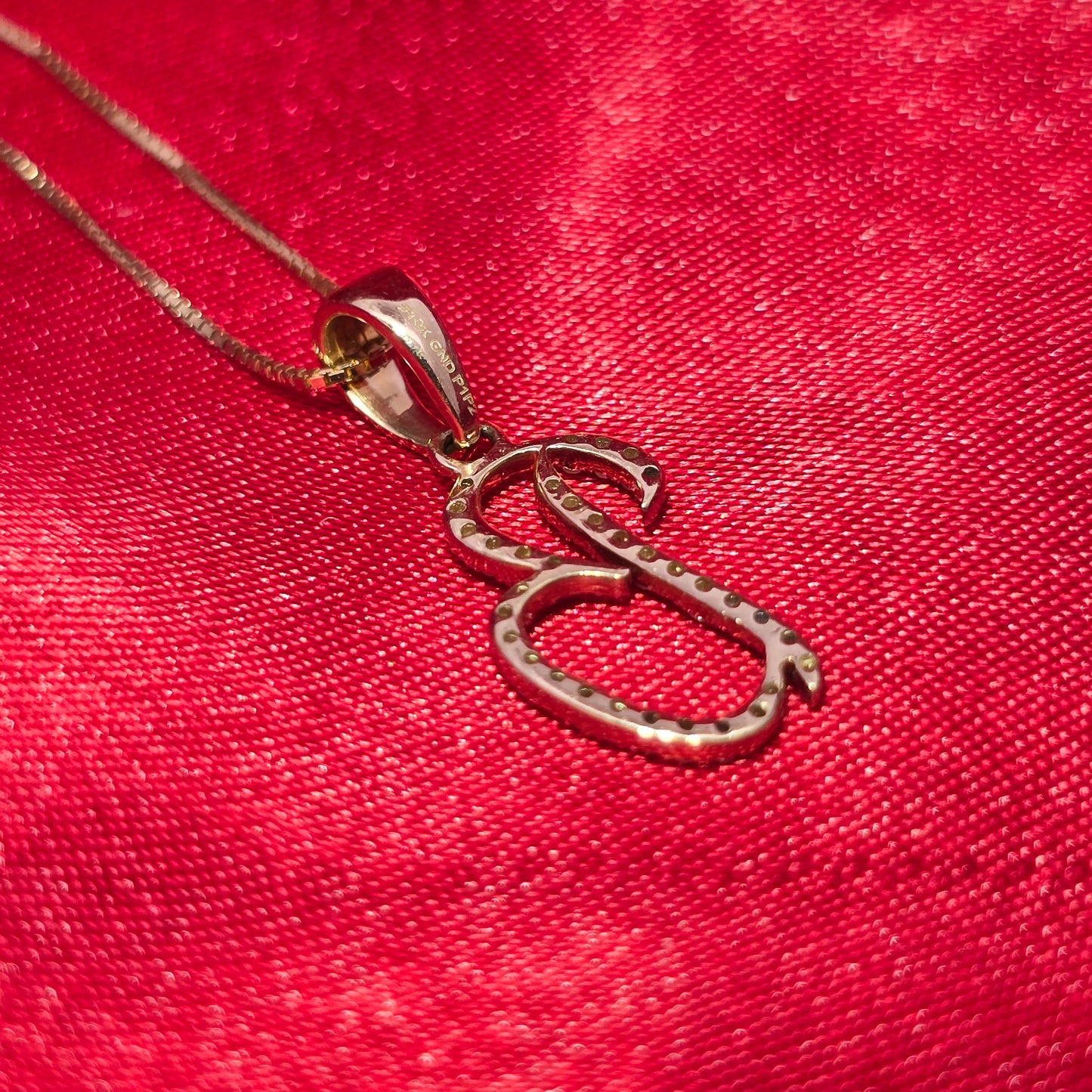 10k Yellow Gold Diamond "B" Initial Pendant With Box Chain 1/1 ctw