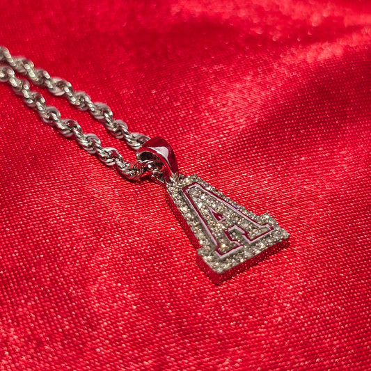 10K White Gold Diamond "A" Initial Pendant With Rope Chain | 1/6 CTW